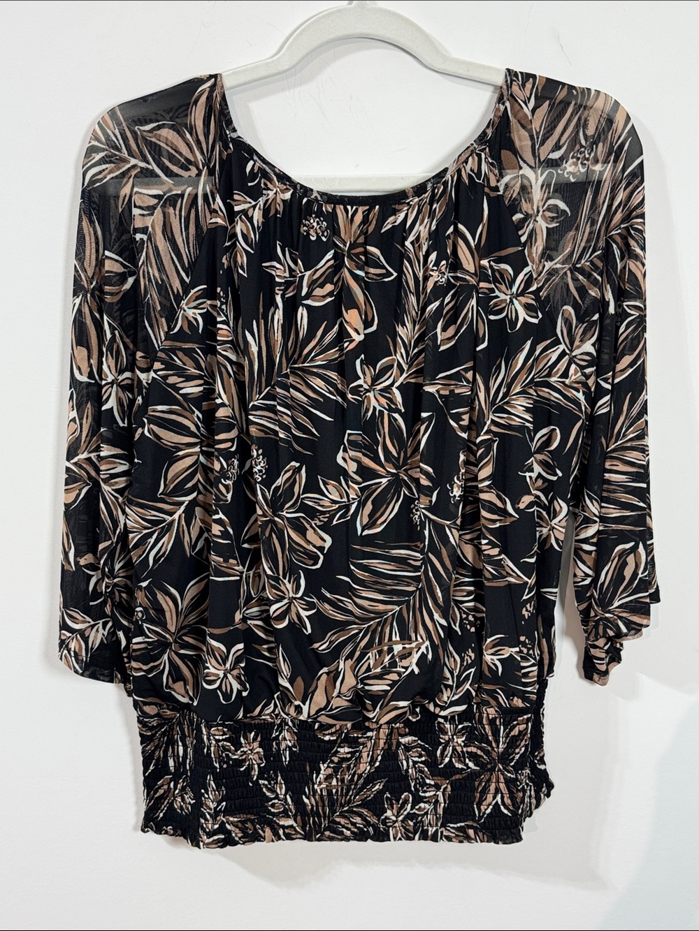 Harper Black and Tan Floral Flowy Sheer Sleeve Blouse - Size Small - Picture 2 of 9